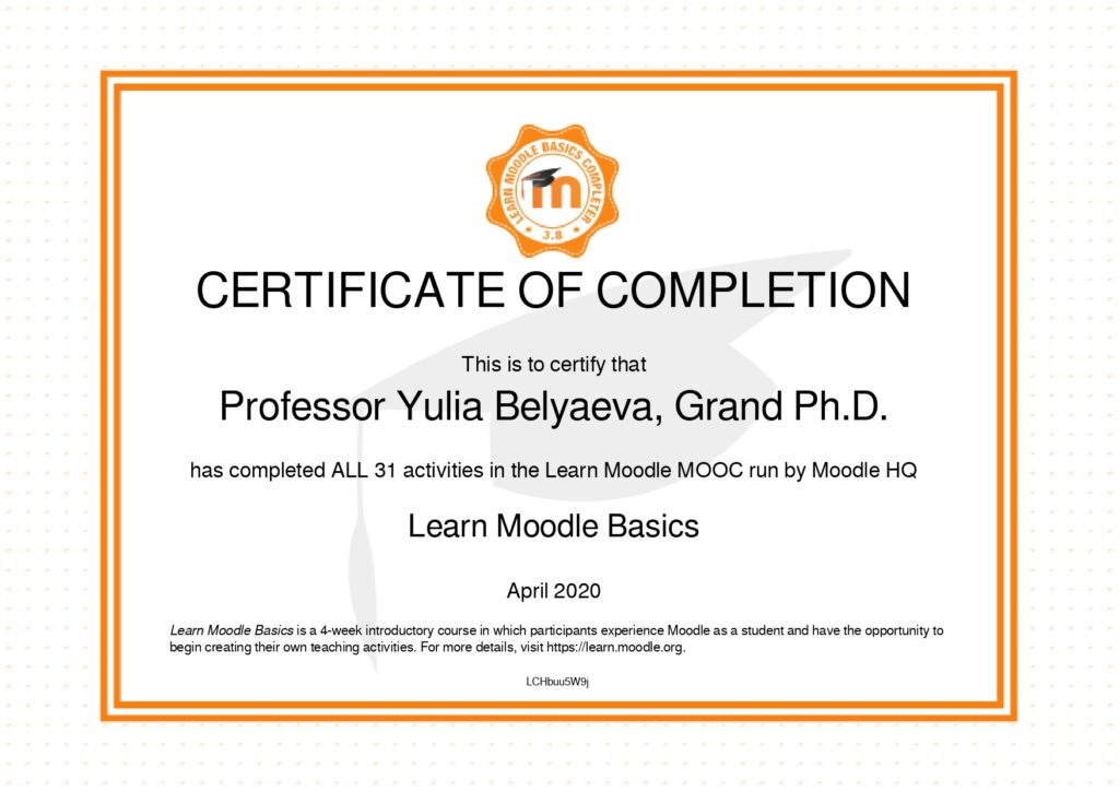 Сертификат Преподавателя Moodle Экологическая Академия Дистанционное Обучение по Экологической Безопасности